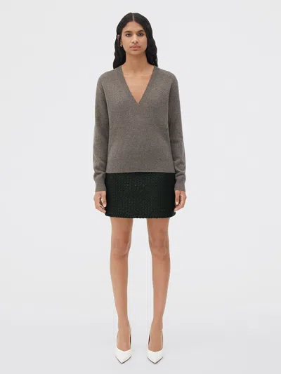Bottega Veneta V-neck Knit Sweater Ribbed Finish In Brown