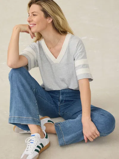Faherty Sunwashed Slub Varsity T-shirt In Grey Varsity