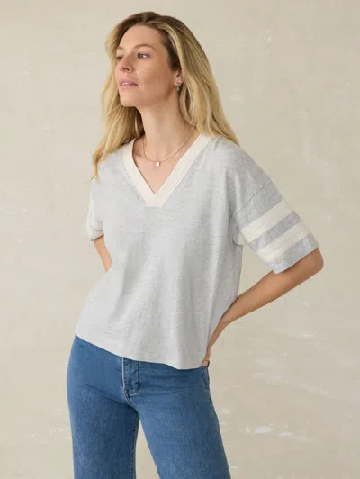 Faherty Sunwashed Slub Varsity T-shirt In Grey Varsity