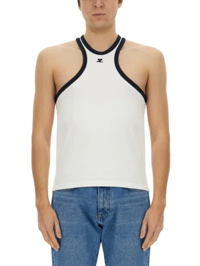 Courrèges Sleeveless Top With Adjustable Straps And Contrast Trim In Black