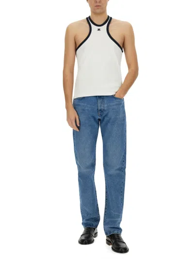 Courrèges Sleeveless Top With Adjustable Straps And Contrast Trim In Black