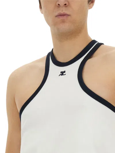 Courrèges Sleeveless Top With Adjustable Straps And Contrast Trim In Black