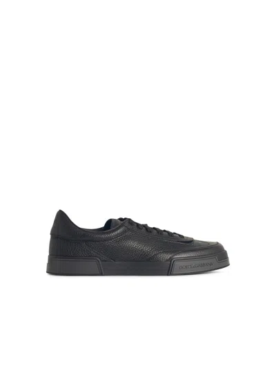 Dolce & Gabbana Gray Calfskin Portofino Yacht Sneakers In Black