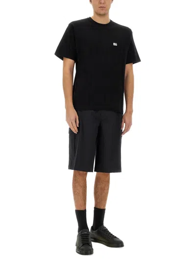 Dolce & Gabbana Black Bermuda Shorts With Pockets In Linen Man In Black