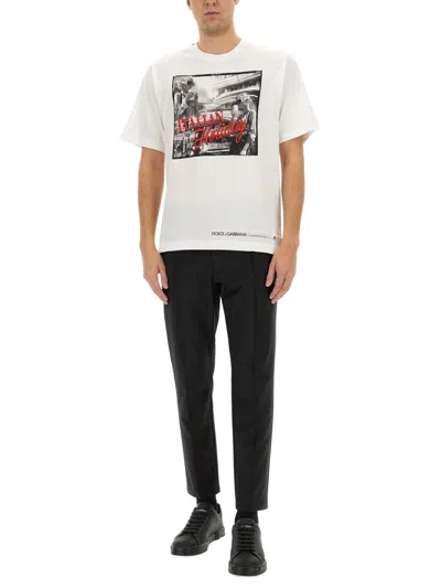 Dolce & Gabbana White Cotton Italian Holiday Print T-shirt