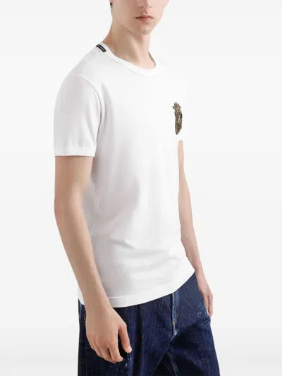 Dolce & Gabbana White Heraldic Patch Cotton T-shirt In White