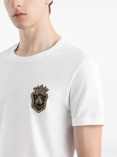 Shop Dolce & Gabbana Men Cotton T-shirt With Heraldic Patch In White