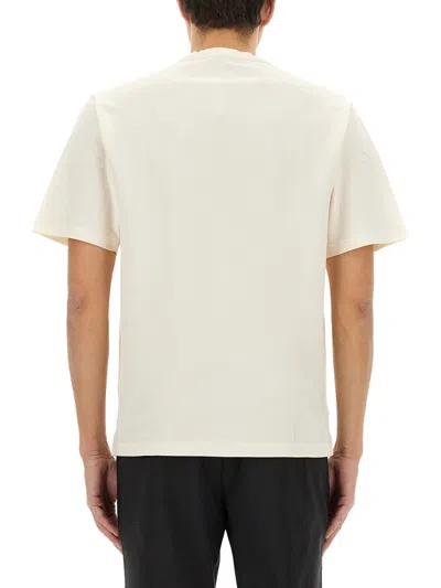 Dolce & Gabbana White T-shirt With Crew Neck And Applied Logo Plate On The Chest In Cotton Man In Cream