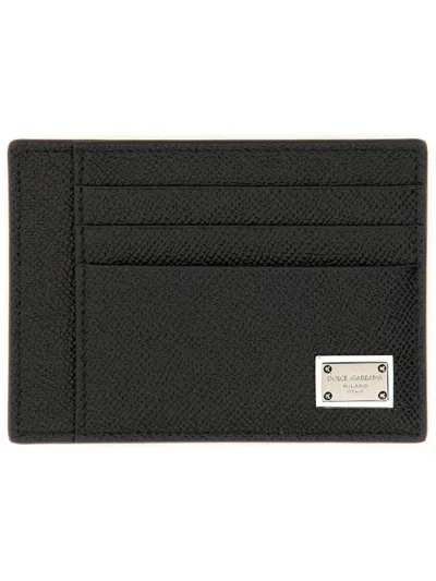 Dolce & Gabbana Black Textured Calf Leather Bi-fold Wallet In Black
