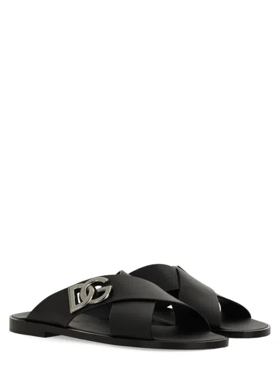 Shop Dolce & Gabbana Men Leather Sandal In Black
