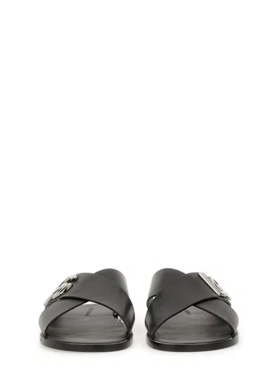 Dolce & Gabbana Black Sandals With Criss Cross Bands And Logo Detail In Leather Man In Black
