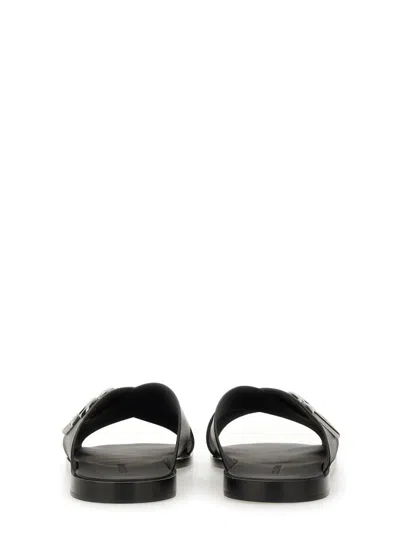Dolce & Gabbana Black Sandals With Criss Cross Bands And Logo Detail In Leather Man In Black