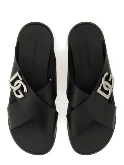 Shop Dolce & Gabbana Men Leather Sandal In Black
