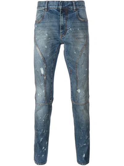 Faith Connexion Paint Splatter Slim Fit Washed Denim Pants In Blue