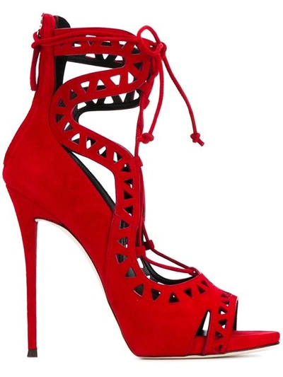 Giuseppe Zanotti 120mm Cutout Lace-up Suede Sandals, Red