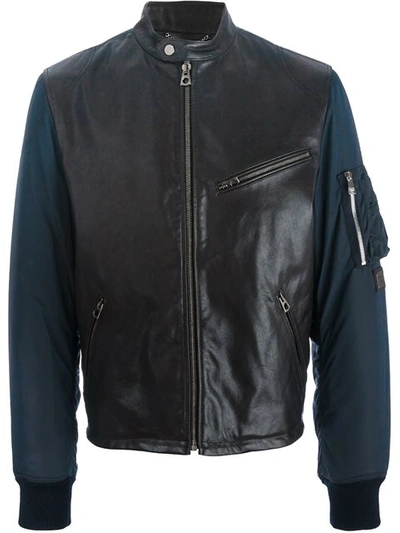 Shop Dolce & Gabbana Bomber Sleeve Leather Jacket