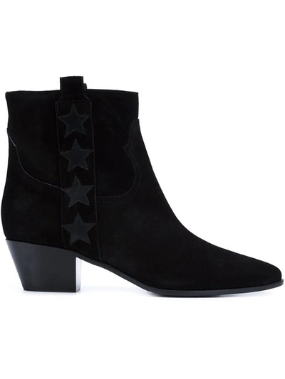 Saint Laurent Star-appliquéd Suede Ankle Boots In Black