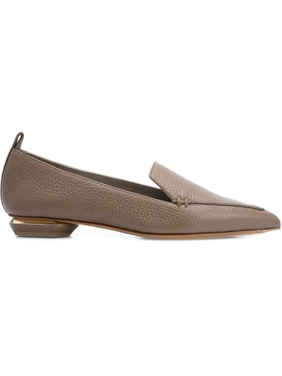 Nicholas Kirkwood Pebbled Point-toe Leather Loafers In Taupe