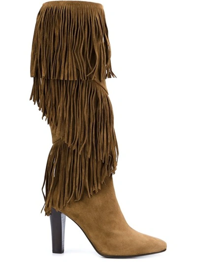 Saint Laurent 'lily' Fringe Boots - Brown