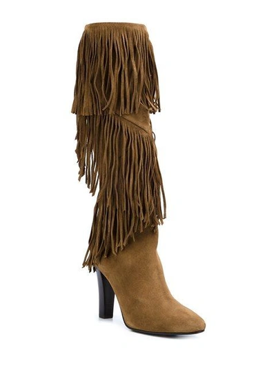 Shop Saint Laurent 'lily' Fringe Boots - Brown