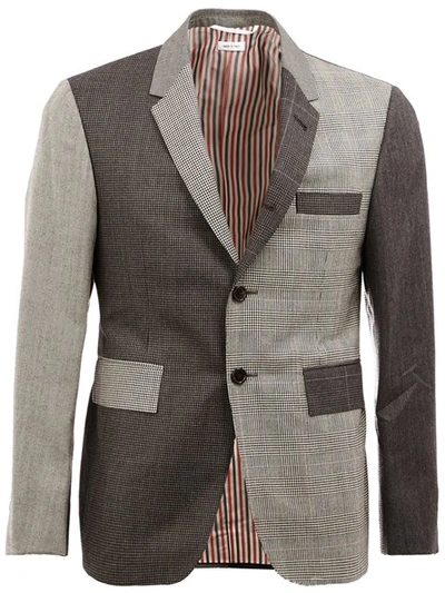 Thom Browne Notched Lapel Patterned Blazer In Grey