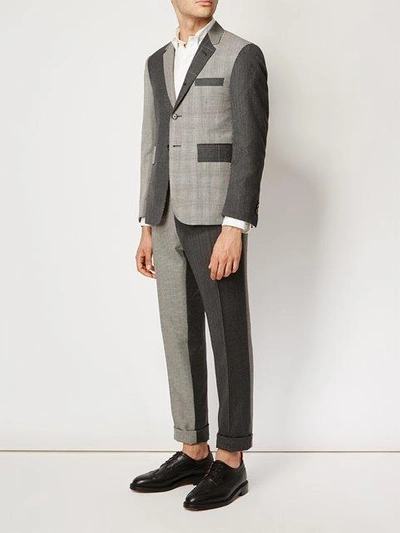 Shop Thom Browne Notched Lapel Patterned Blazer In Grey