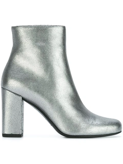 Saint Laurent Metallic (grey) Ankle Boots In Silver