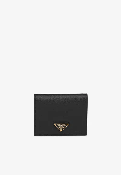 Prada Triangle Logo Saffiano Leather Wallet In Black