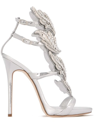 Giuseppe Zanotti Crystal-embellished Metallic Leather Wing Sandals In Silver