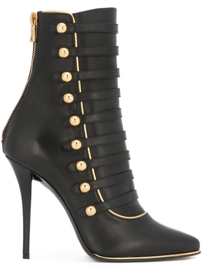 Balmain Alienor Button-detail Leather Ankle Boots In Black