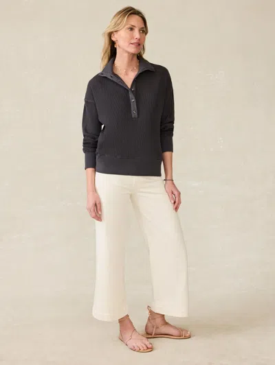 Faherty Surf Waffle Henley T-shirt In Washed Black
