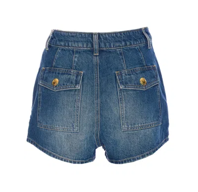 Elisabetta Franchi High Waist Denim Shorts With Button Detailing In Blue