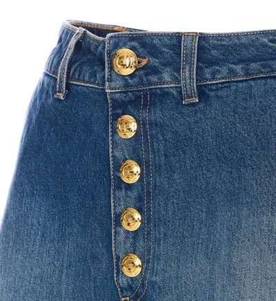 Elisabetta Franchi High Waist Denim Shorts With Button Detailing In Blue