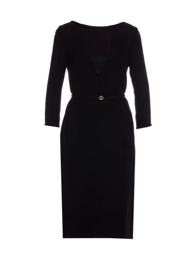 Gucci Women Silk Cady Mid-lenght Dress In Black
