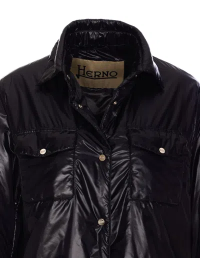 Herno Long Sleeved Press-stud Down Jacket In Black