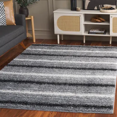 Safavieh Border & Stripe Shag Area Rug, Ivory / Grey Flokati Style Non-shedding