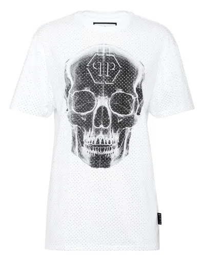 Philipp Plein Skull Rhinestone T-shirt In White