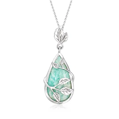 Ross-simons Amazonite Leaf Pendant Necklace In Sterling Silver In Multi