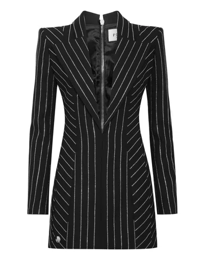 Philipp Plein Cady Pinstripe-pattern Minidress In Black