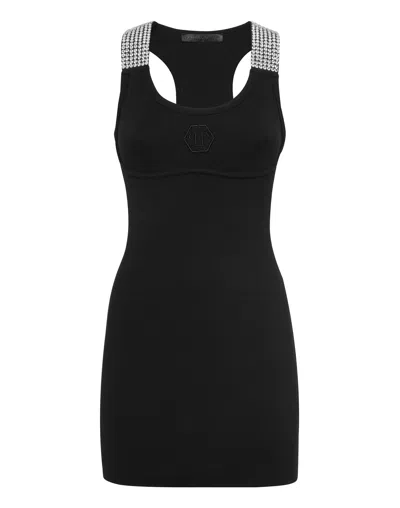 Philipp Plein Crystal-embellished Tank Minidress In Black