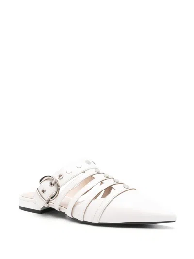 Pinko Pointed-toe Buckle Detailed Slip-on Slides In Beige