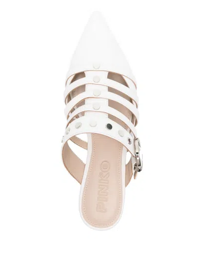 Pinko Pointed-toe Buckle Detailed Slip-on Slides In Beige