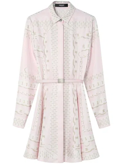 Versace Barocco Chain Pattern Mini Shirt Dress In Multicolor