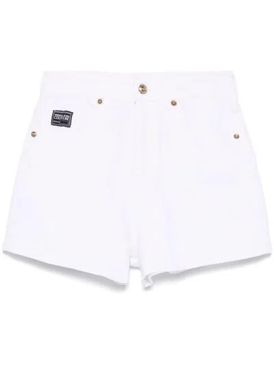Versace Jeans Couture White Logo Denim Shorts In White