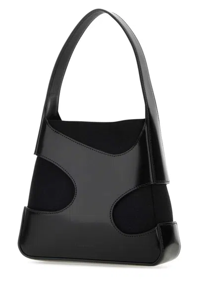 Ferragamo Salvatore  Women Black Leather And Canvas Cut Out S Handbag In Black Black