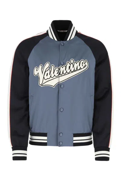 Valentino Logo-patch Viscose And Cotton Bomber Jacket In Blue