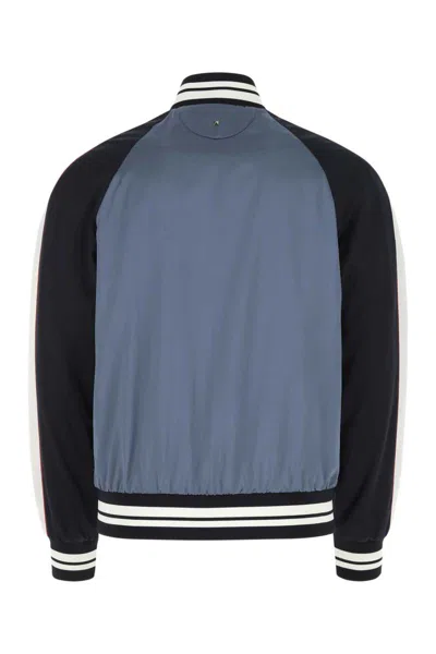 Valentino Logo-patch Viscose And Cotton Bomber Jacket In Blue