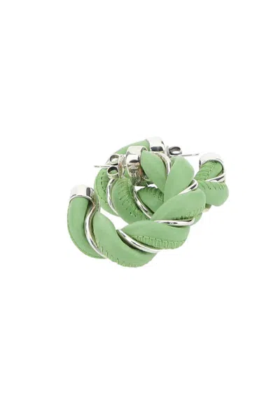 Bottega Veneta Pastel Green Nappa Leather And 925 Silver Earrings In 3830