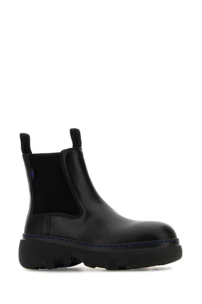 Burberry Leather Creeper Low Chelsea Boots In Black