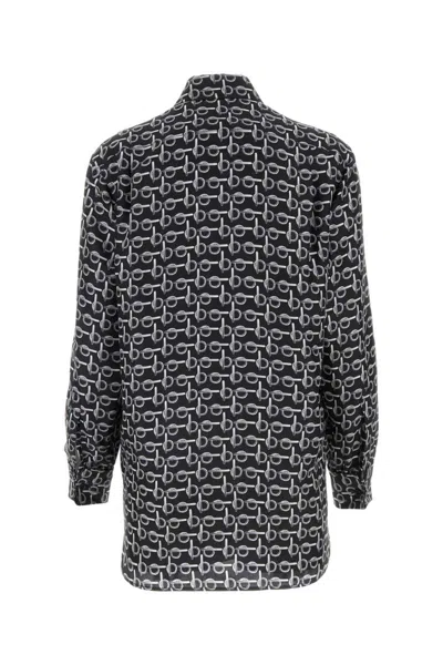 Burberry B Logo Silk Shirt In Silverblack